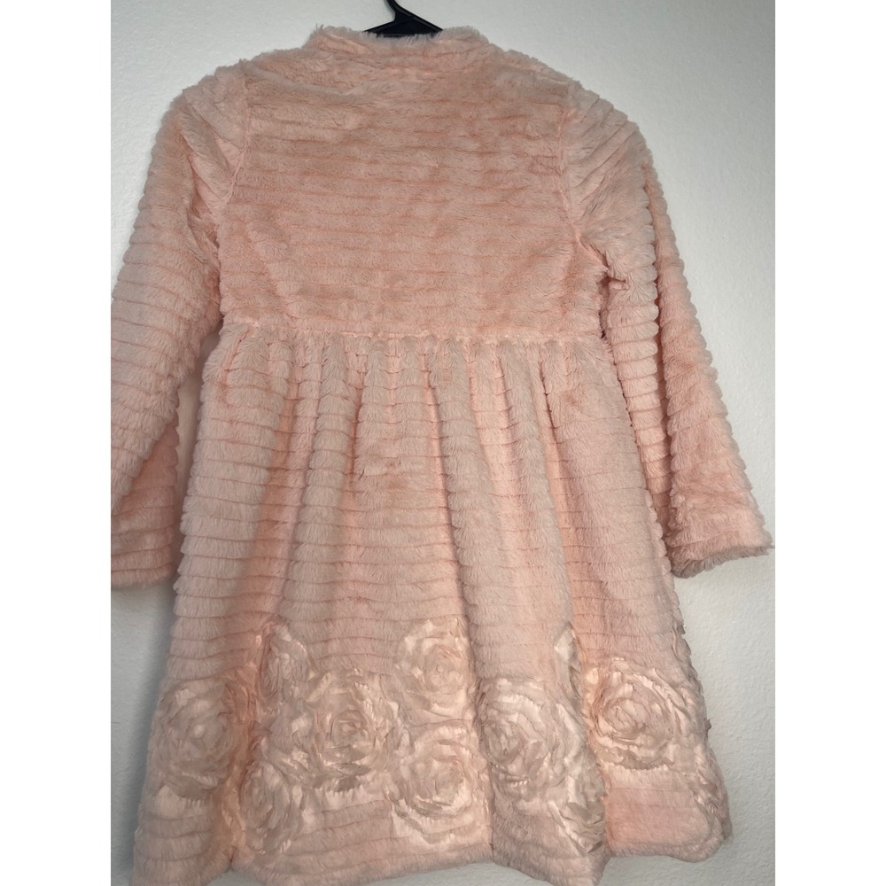 Blueberi Boulevard Girls Pink Faux Fur Rosette Button Front Dress Coat BBHGH64 - Picture 5 of 12